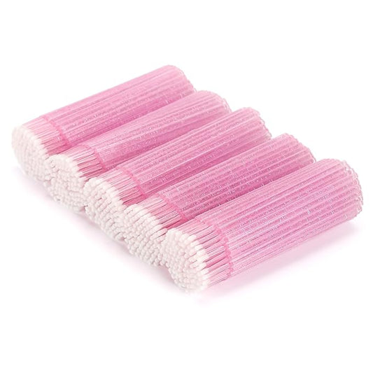 Tbestmax 500 Pcs Micro Applicator Brush, Micro Swabs, Disposable Eye Lashes Mascara Wands for Eyelash Extension - Crystal Pink