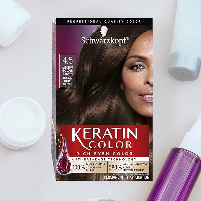 Schwarzkopf Keratin Color Permanent Hair Color Cream, 4.5 Medium Golden Brown