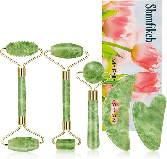 Jade Roller and Gua Sha Set,Gua Sha Facial Tools,Face Roller,Jade Roller for Face,Guasha Tools for Face,Self Care Gift for Men Women