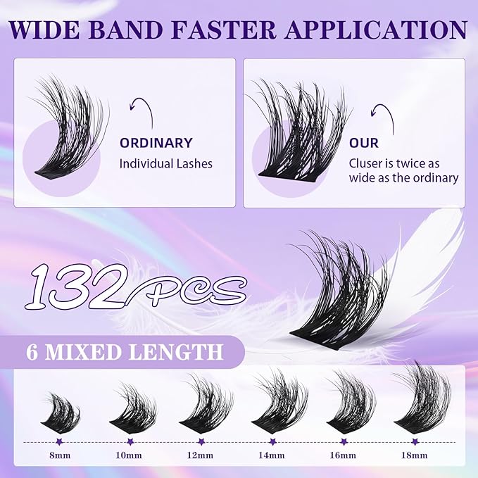 B&Q Lash Clusters Kit 132 pcs 5D Layered Volume Lash Extension Kit 8-18 mm Feathery Soft Lightweight Eyelash Clusters with Waterproof Bond and Seal Eyelash Applicator Remover (Set-Feath5D 06)