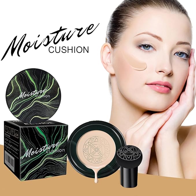 Mushroom Air Cushion CC Cream，Moisturizing Concealer Foundation, Waterproof, Long-lasting Color, Even Skin Tone, Suitable for All Skin Types（Natural）