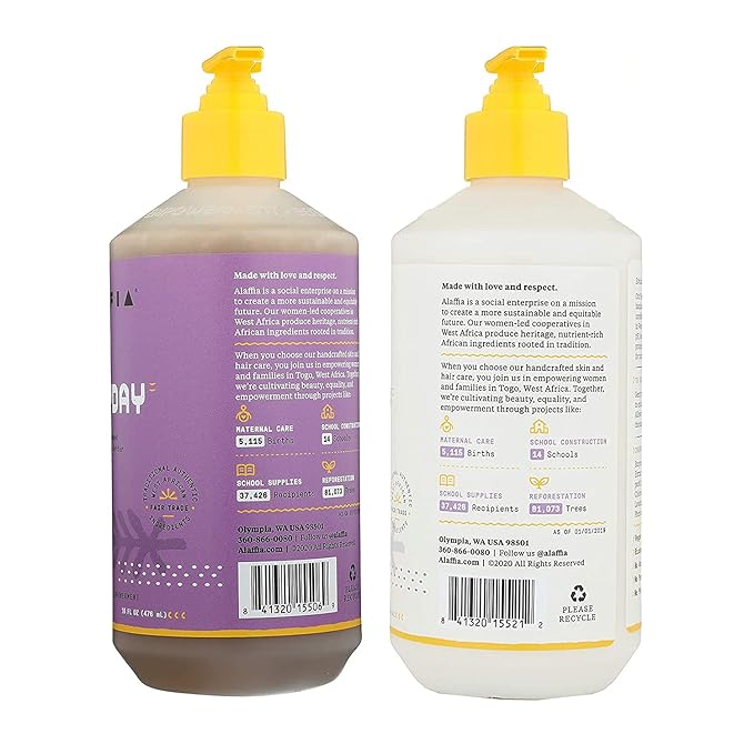 Alaffia EveryDay Shea Shampoo and Conditioner - Normal to Very Dry Hair, Cleans and Protects, Supports Balance pH for Luxurious Locks with Shea Butter and Coconut Oil, Lavender, 16 Fl Oz Each