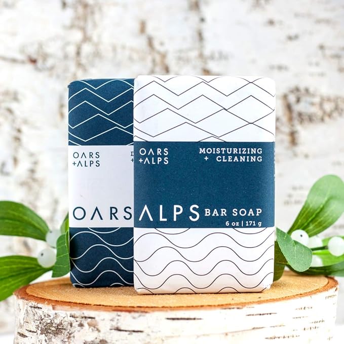 Oars + Alps Blue Charcoal Exfoliating Bar Soap for Men Gift Set, Deep Cleaning & Exfoliating Soap, Made with Clean Ingredients, All Skin Types, Cruelty Free, Paraben Free, Travel Size, 2pk, 6oz