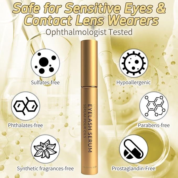 Eyelash Growth Serum - Hypoallergenic Lash Enhancing Treatment for Longer, Thicker Lashes - Advanced Formula for Sensitive Eyes - Visible Results in 4-6 Weeks - 5ml