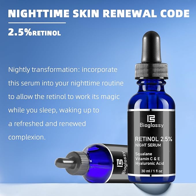 Retinol Serum for Face, 2.5% Retinol Intense Night Serum with Squalane,Vitamin C & E & B3,Hyaluronic Acid for Lines, Wrinkles & Premature Sun Damage to Resurface & Hydrate 30 ml/ 1 Fl oz
