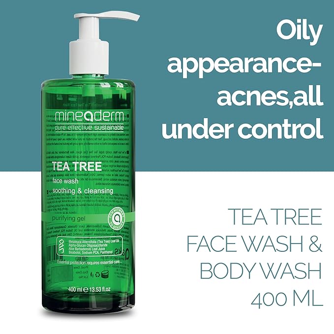 Tea Tree Face Wash for Acne-Prone Skin – Purifying Cleanser with Aloe Vera, Panthenol & Bisabolol – Fights Acne & Controls Oil – Gentle Daily Gel Wash – 400ml