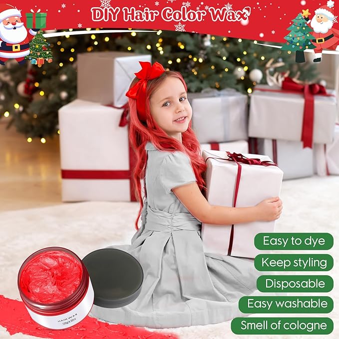 Red Hair Dye - Temporary Hair Color Chalk for Kids, Hair Wax Color for girls age 4 5 6 7 8 9-12+ Birthday Party Cosplay DIY Independence Day Halloween Christmas