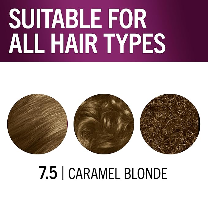 Schwarzkopf Keratin Permanent Hair Dye Cream, 7.5 Caramel Blonde, Professional Quality Color for Up to 100% Gray Coverage, Bond Enforcing System