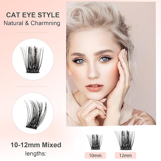 Lash Clusters 144 PCS 10-12mm Mix Volume Lashes Eyelash Clusters D Curl Cluster Eyelash Extensions Natural Wispy Cluster Lashes Reusable Individual Thick Lash Extension (QD-10-12mm - Mix)