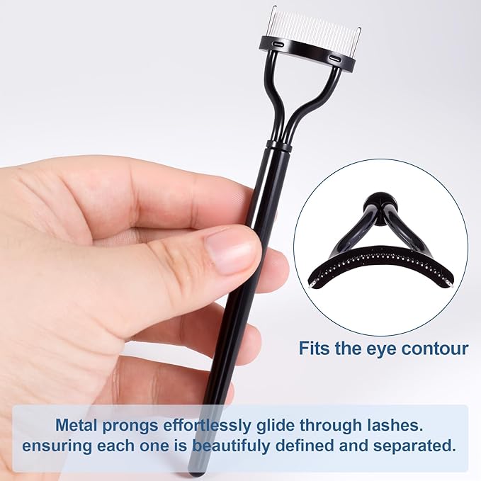 2 Pcs Metal Eyelash Separator Tool, Eyelash Comb Separator, Mascara Applicator, Lash Separator Tool for Defined Lashes, Brows (Black)
