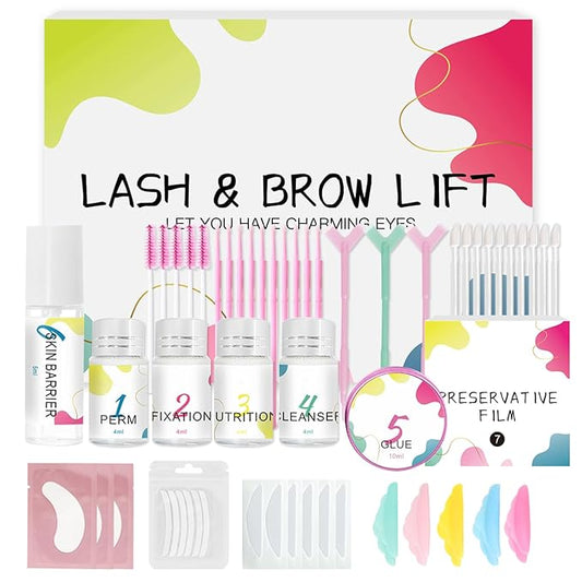 Upgraded Eyelash Lift & Brow Lamination Full Kit | Protective Barrier Formula to Shield Lash Perm Kit Safe Effective Salon Results Home DIY