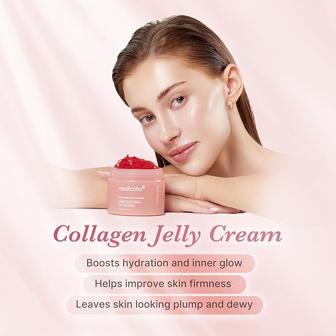medicube Pink Glass Glow Duo for Uneven skin: Collagen Jelly Cream 110ml and Salmon DNA PDRN pink collagen jelly gel mask (4ea) | Holiday Stocking Stuffers
