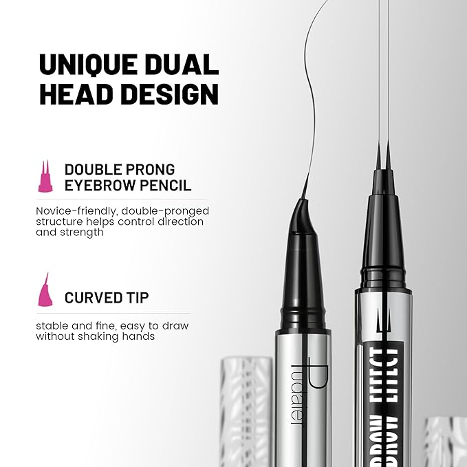 Pudaier 2 Pack 2 Fine Tip Eyebrow Pen, Waterproof Filling Faux Brow Makeup Pencils for Women with Precise Curved Brush-Tip to Fast Create Natural Hair-Like Brows, Last All-Day (Natural Brown)