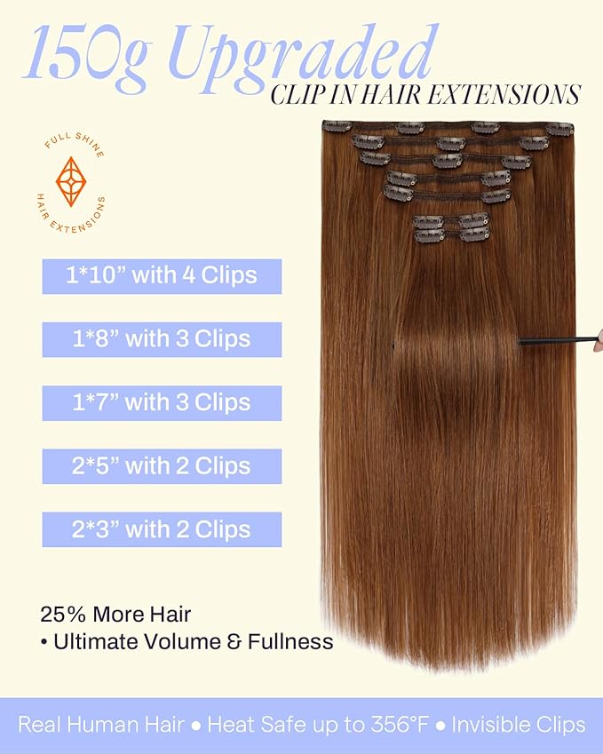 Full Shine Strawberry Blonde Extensions Clip in Auburn Red Clip in Hair Extensions for Cosplay for Styling for Full Head 22 Inch 150 G 7 Pcs