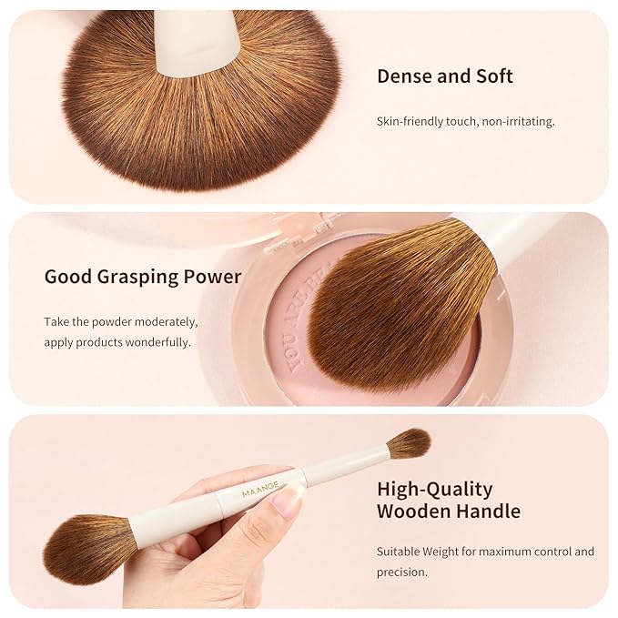 MAANGE Makeup Brush Set 14-In-7 Double Ended Essential Foundation Makeup Brushes for Powder Concealers Eye Shadows Blush Make Up Brushes with Travel Makeup Case