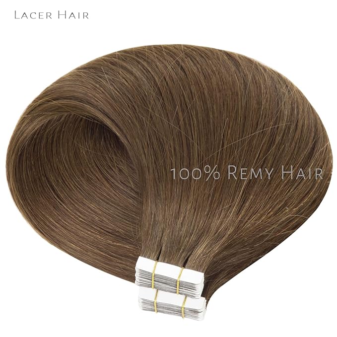 Lacer 20 inch Seamless Remy Tape in Human Hair Extensions Balayage Natural PU Skin Weft 100% Real Virgin Human Hair Color #4 Chocolate Brown Double Side 50g 20pcs/set