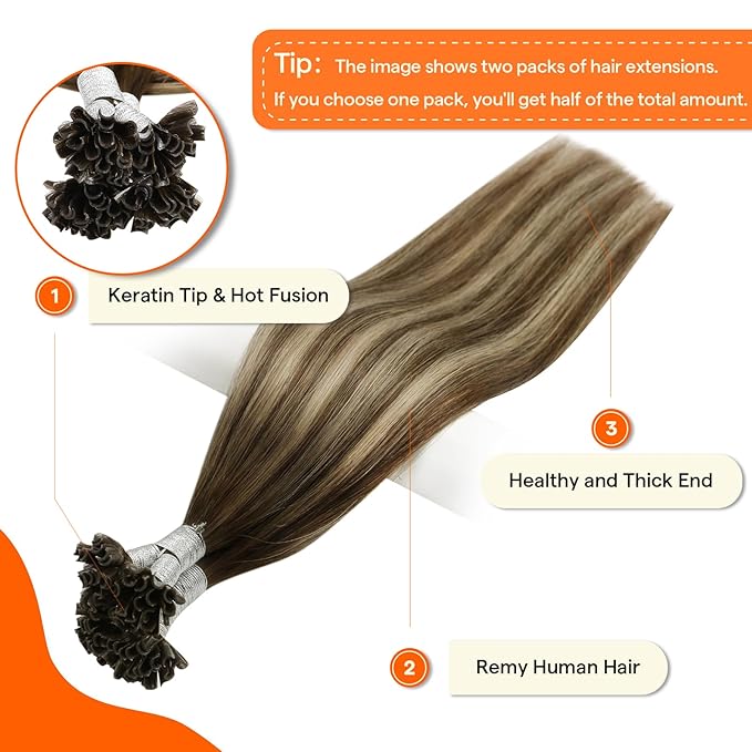Full Shine U Tip Human Hair Extensions Color 4 Medium Brown Ombre 24 Blonde and 4 Keratin Tip Hair Extensions Real Human Hair 22 Inch Long Straight Remy Hair 50 Grams