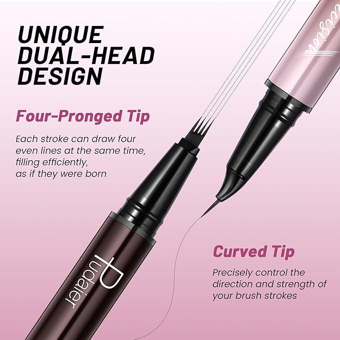 Eyebrow Pen, Waterproof Microblading Eyebrow Pencil, 2-in-1 Dual-Ended 4 Tip Eye Brow Makeup Pen for Women with Precise Curved Brush-Tip Create Natural Hair-Like Brows, Last All-Day (Truffle)