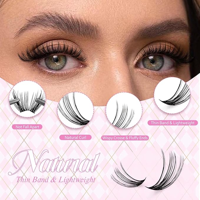 FADLASH DIY Lash Clusters Individual Eyelash Extension 40D D Curl 8-16mm 0.07D Wispy Lash Cluster Thick Band Natural Eyelash Extension Soft and Comfortable (Packaging Cards May Vary)
