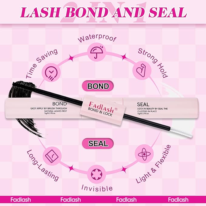 FADLASH Lash Clusters Kit 560Pcs Eyelash Clusters Kit 8-16mm Individual D Curl Cluster Eyelash Extensions with Lash Bond and Seal Lash Tweezers (30D+40D+50D+60D Kit 8-16mm)