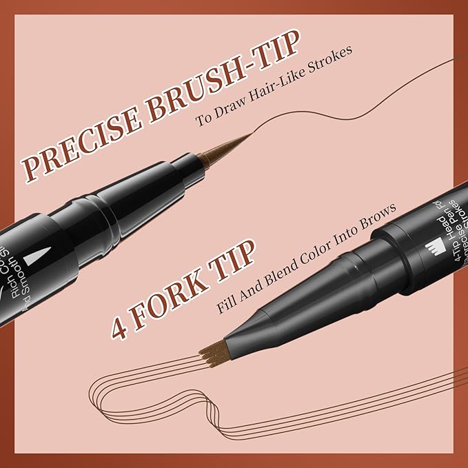 2-in-1 Microblading Eyebrow Pencil Wet and Wild Eyebrow Pencil Waterproof Microblade Eyebrow Pen Brow Kit with Micro-Fork-Tip and Eyebrow Brush (2#)