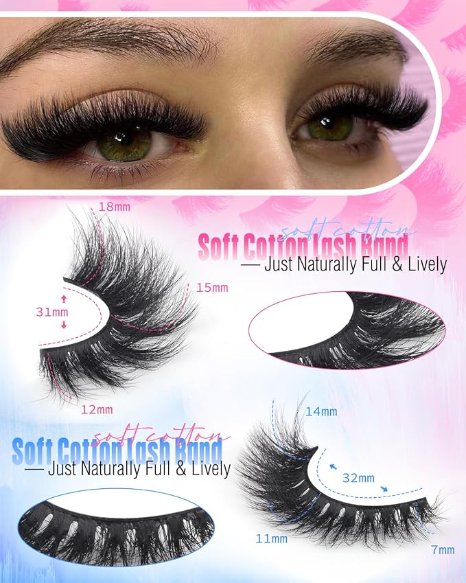 Newcally False Eyelashes Thick Volume Wispy Faux Mink Lashes 8D Volume Long Cat Eye Lashes Dramatic 18MM 2 Styles Mixed Fake Lashes 14 Pairs Pack