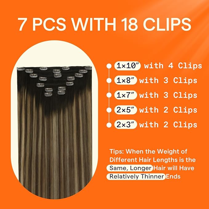 Full Shine Real Human Hair Extensions Clip ins 12 Inch Brown Balayage Clip in Hair Extensions Dark Brown Ombre Caramel Blonde Straight Hair Clip ins 7 Pcs 95 G