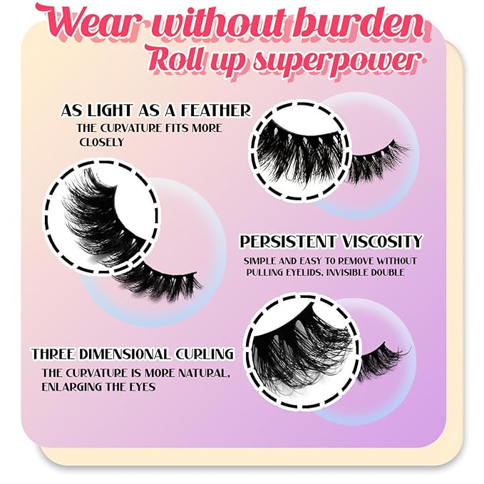 Faux Mink Eyelashes - Weightless & Fluffy Strip Lashes 8 Pair for a Vivid 3D Effect Reusable, Easy to Apply Vegan Mink Eyelash Cruelty-Free Mink-Like False Eyelashes