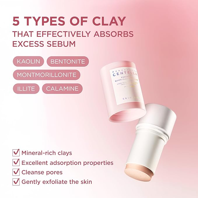 SKIN1004 Poremizing Quick Clay Stick Mask 0.95oz, 27g, Korean Face Treatment for Pore Minimizing, Pink Clay Mask with Himalayan Pink Salt & Madagascar Centella for Skin Softness, Korean Skin Care