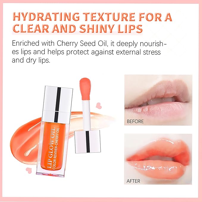 Rosewood Hydrating Lip Glow Oil, Moisturizing Gloss, Plumping Oil, Non-Sticky Long Lasting Gloss, Transparent Tinted, Reduces Lip Lines