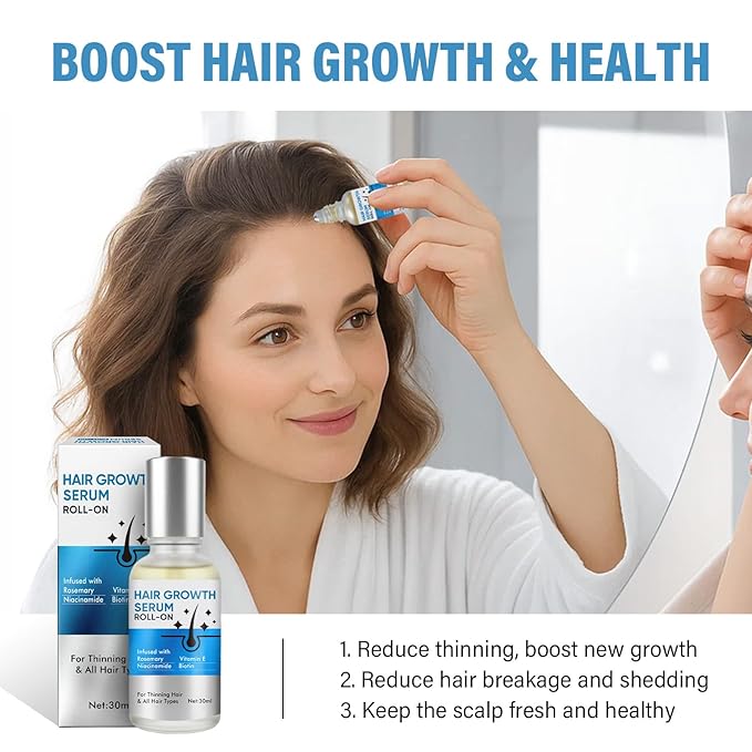 Hair Growth Serum Roll On, Blend with 3% Rosemary, 3% Redensyl, 2% AnaGain, Biotin & Niacinamide, Fast-Absorbing & Non-Greasy, No-Rinse, Advanced Follicle Support for Thinning Hair & All Hair Types