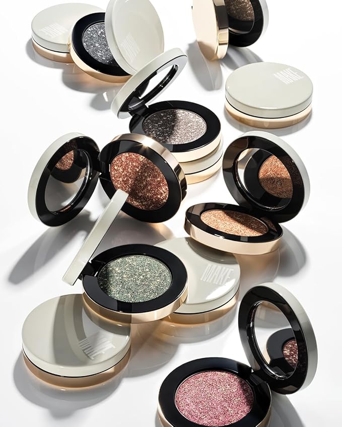 MAKE Beauty Multi-Chromatic Eye Shadow. Metal Reflecting Luminous Foil Finish Creamy, Buildable, Dimensional Long-wear, Crease-proof Powder Eyeshadow, Multichrome Shade - Blaze, Bronze