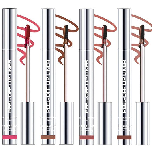 4 Colors Peel Off Lip Liner Stain Set for Women, Long Lasting Waterproof Non-Fading Matte Finish Lip Tint Stains with Tweezer Kit for All Skin Type, Up to 12 Hours (#00, 02, 03, 05)