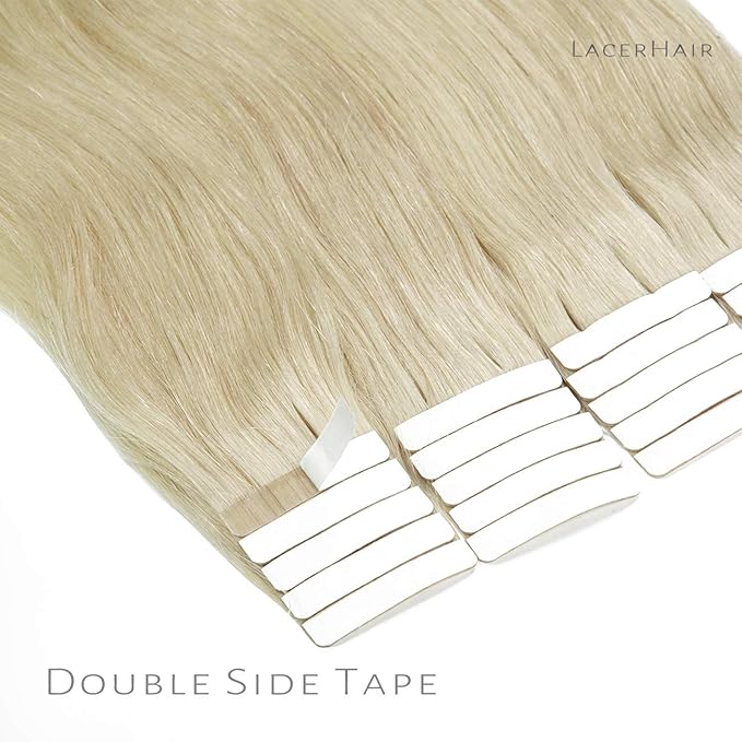 Lacer 18 Inch Hair Extensions Tape in Remy Human Hair Natural Light Platinum Blonde Color PU Skin Weft Double Side Real Human Hair Tape in Hair Extemsions 50g 20pcs/set