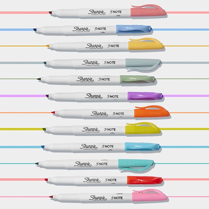 Sharpie S-Note Creative Markers Pastel Highlighters Art Marker Set Assorted Colors Chisel Tip 36 Count