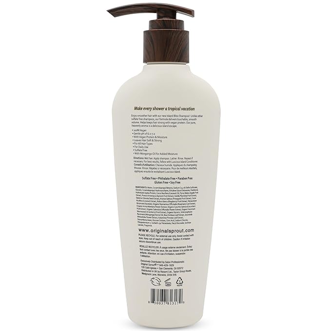 Original Sprout Island Bliss Moisture Rich Shampoo for All Hair Types Including Color-Treated, Damaged & Dry Hair, Hydrating & Moisturizing Shampoo with Coconut Oil, Vegan, Sulfate Free, 8 fl oz