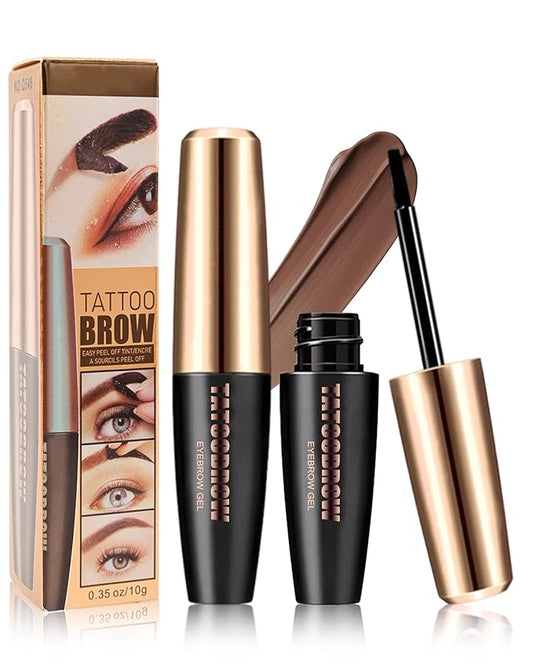 Eyebrow Gel Peel Off, 2Pcs Brown Tattoo Eyebrow Gel Easy Peel Off, Long Lasting Waterproof Eye Brow Tinting Dye, Tattoo Brow Stain Tint Kit for Natural Eye Makeup, Christmas Gift for Women-01