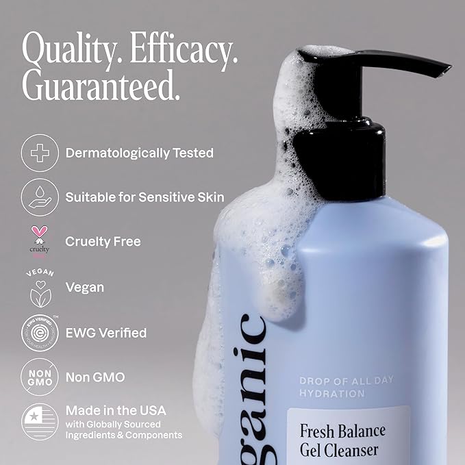 Cliganic Hydrating Gel Cleanser with Triple Botanical Complex® – Gentle Face Wash with Jojoba, Rosehip & Argan Oils – Removes Makeup & Impurities – Aloe Vera & Glycerin for Balanced, Glowing Skin 8oz