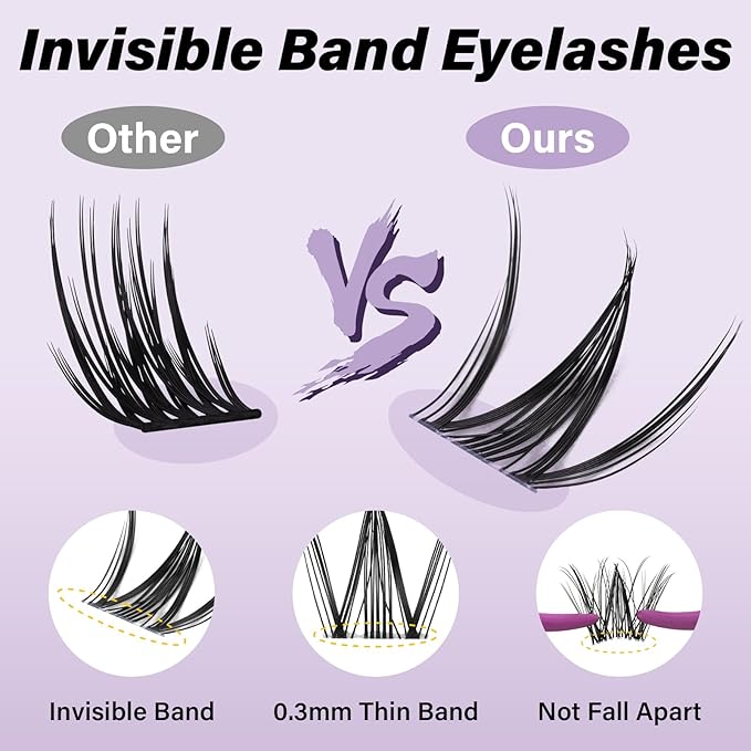B&Q Snow Lotus Lash Clusters Invisible Band False Eyelashes Clusters Natural Cluster Eyelash Extensions Comfortable Individual Lashes Extension DIY Soft Eyelash Clusters （Snow Lotus-MIX8-18mm）