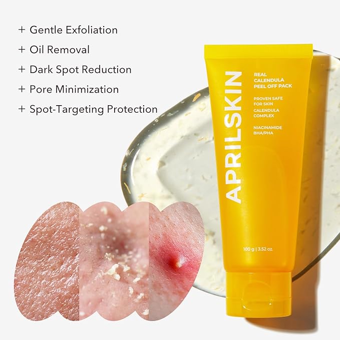 APRILSKIN Glow Reset Mask Duo: Calendula Flower Infused Peel Off Mask & Carrotene IPMP 3-Min Quick Dry Pore Caring Clay Mask