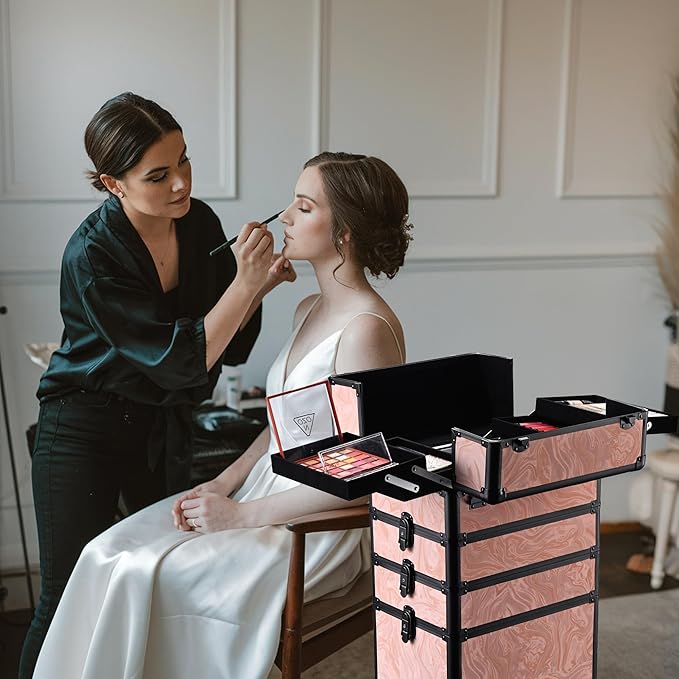 BYOOTIQUE 4in1 Makeup Trolley on Wheels Esthetician Rolling Case Hair tool Travel Bag Lash Storage Barber Tool Box for Nail Bar Beauty Salon Cosmetologist Manicurist Hairstylist,CoyoteButtes Dusk