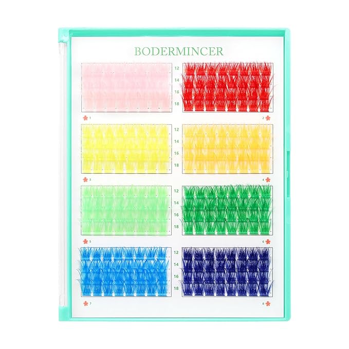 BODERMINCER D Curl False Eyelash Clusters, 8 Colors Collection, Individual Lash Extensions, 12-18mm Length For Beginner (A# 8 Colors-12-18mm D Curl)