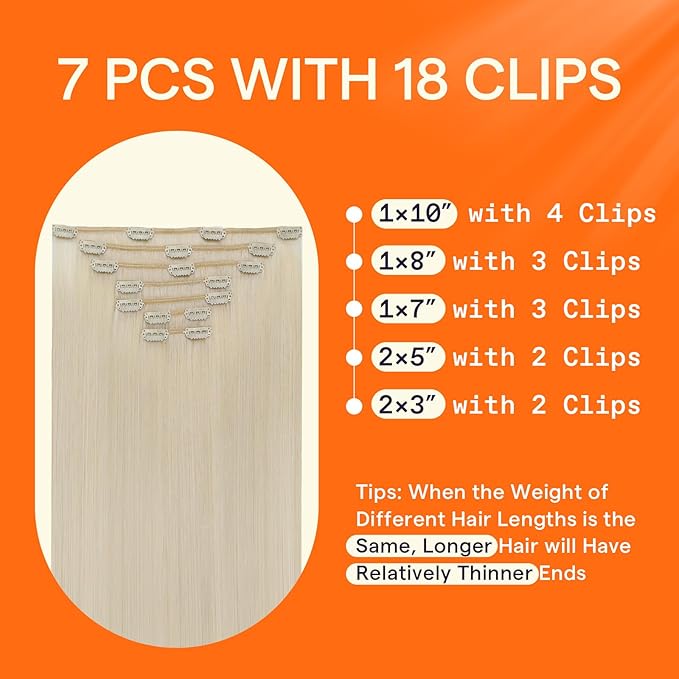 Full Shine Clip in Hair Extensions White Blonde 22 Inch Clip in Extensions for Women Remy Hair Extensions Clip ins Blonde Natural Human Hair 7 Pcs 120 G