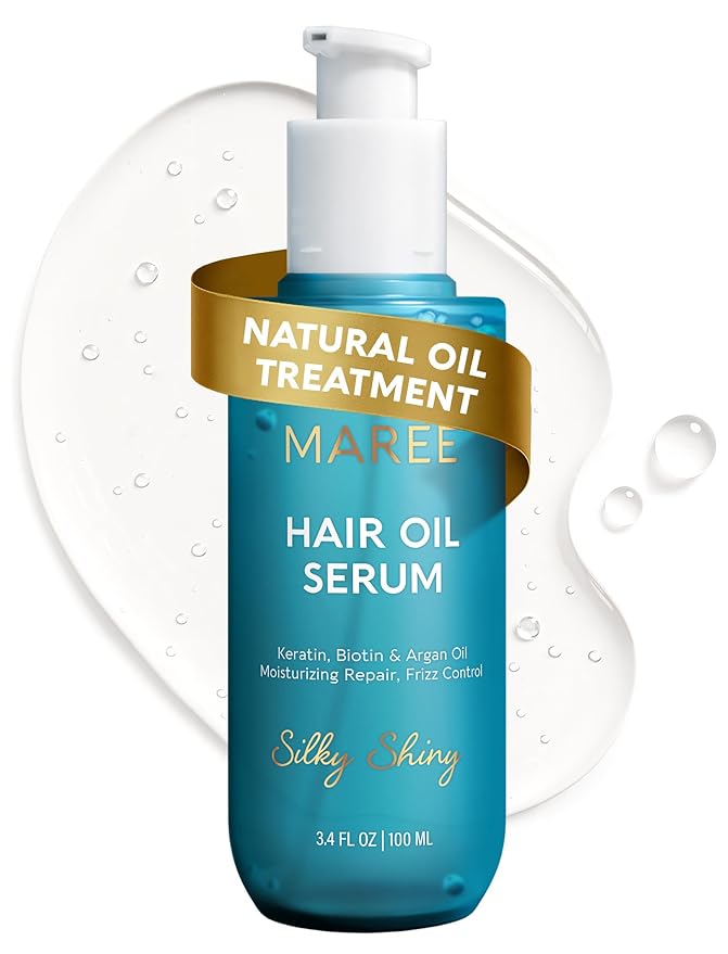 MAREE Hair Oil for Frizzy Hair with Argan Oil, Keratin & Biotin – Hair Serum for Dry and Curly Hair Gloss – Frizz Control Hair Care Products for Women – Aceite Para el Cabello – Keratin Hair Treatment