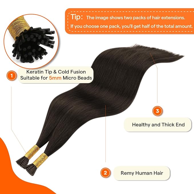 Full Shine I Tip Hair Extensions Human Hair Color 2 Darkest Brown 20 Inch 40 Grams Natural Hair Extensions Human Hair Pre Bonded Itip Extensions Remy Hair