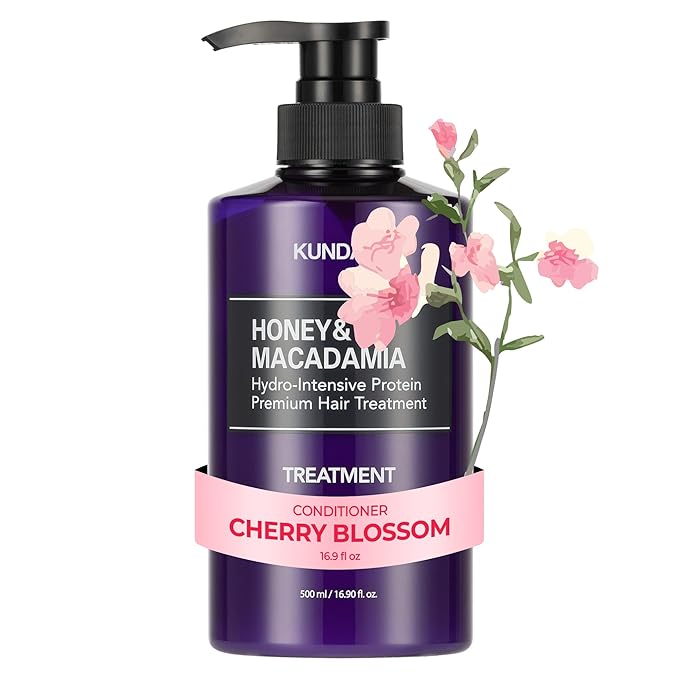 Kundal Honey & Macadamia Natural Conditioner, Korean Hair Care Damage Repair, Deep Hydration, Long Lasting Fragrance, with Honey, Argan Oil, Macadamia Oil 16.9fl oz (Cherry Blossom), Stocking Stuffers