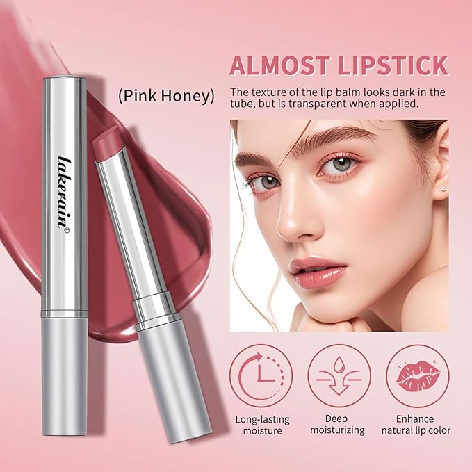 Honey Lipstick Sheer Tinted Lip Balm, Hydrating & Nourishing, Natural Glossy Finish, Moisturizing Lip Color for All Skin Tones Women, Pink
