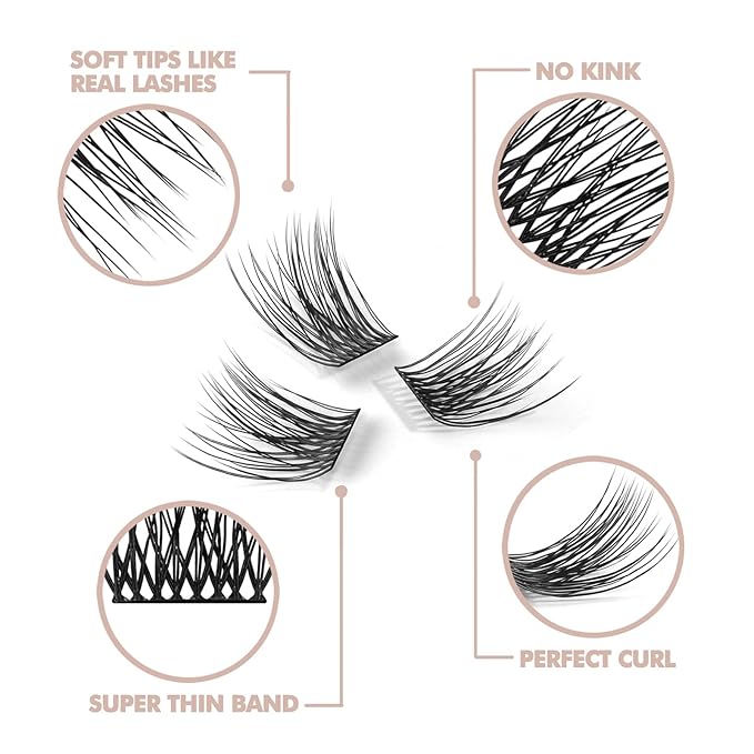 DIY Eyelash Extension, 3D Effect Glue Bonded Band Individual Lash 12 Clusters Volume Lashes Set, Home Eyelash Extension, C curl Lashes Pack (16MM)