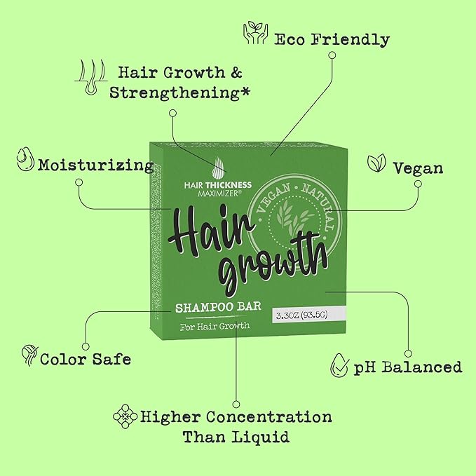 Hair Growth Shampoo Bar with Biotin. Eco-Friendly, No Harsh Chemicals, Color Safe, pH Balanced. Solid Shampoo Bar Equal To 3 Liquid Bottles. Zero Plastic, USA Made, Strengthening & Dry Hair Relief