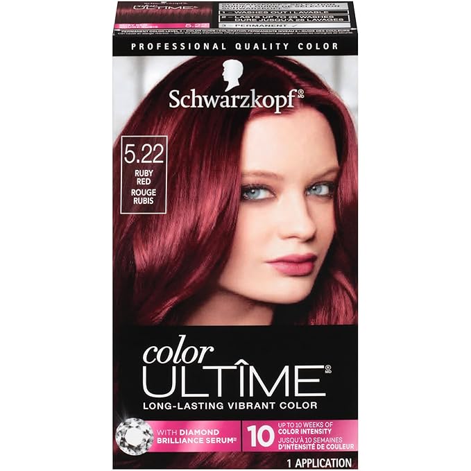 Schwarzkopf Color Ultime 5.22 Ruby Red Hair Dye, Permanent Intense Black with Diamond Brilliance, Fade-Resistant, Covers Grays, All Hair Textures